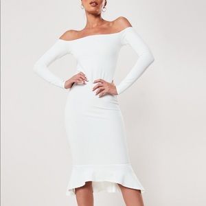Missguided White Bardot Dress Long Sleeve